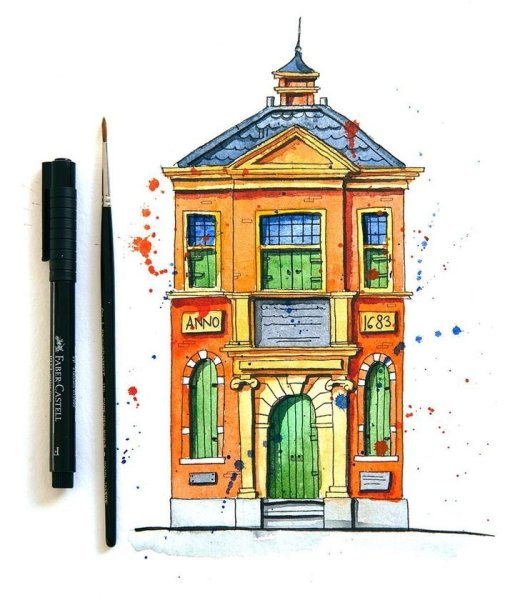 Домик скетч маркерами