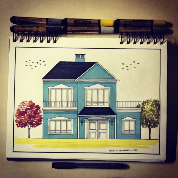 Домик фломастером