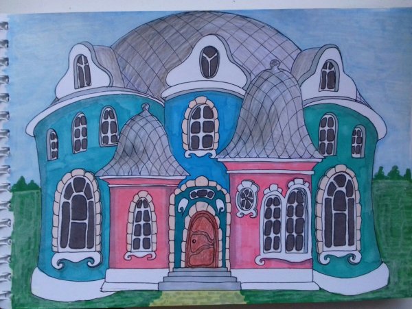 Рисование фломастерами домик