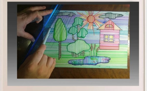 Пейзаж легко маркерами для детей