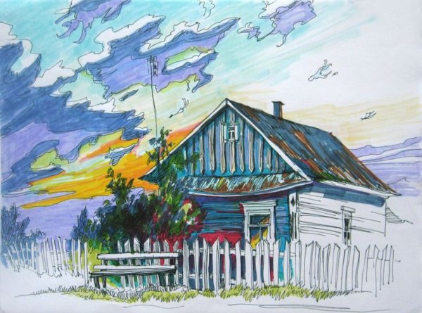 Пейзаж фломастерами