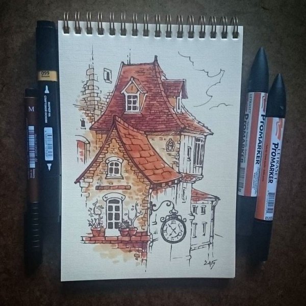 Рисование скетч маркерами Маяк