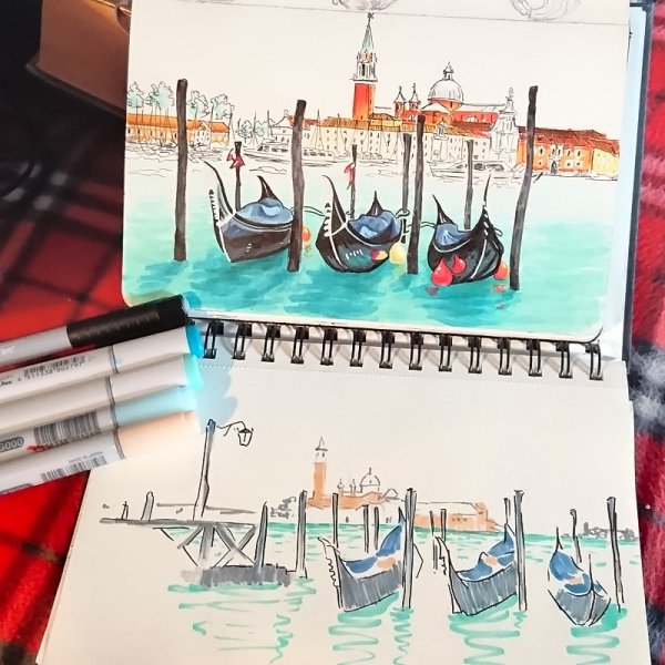 Скетчинг маркерами корабль