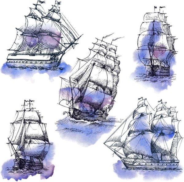 Корабль акварель эскиз