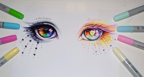 Рисование маркерами глаза