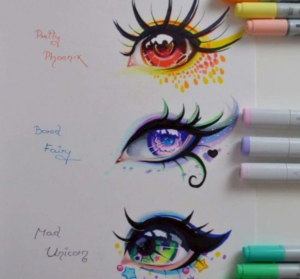 Рисование маркерами глаза
