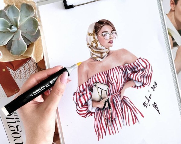 Фэшн иллюстрация маркерами