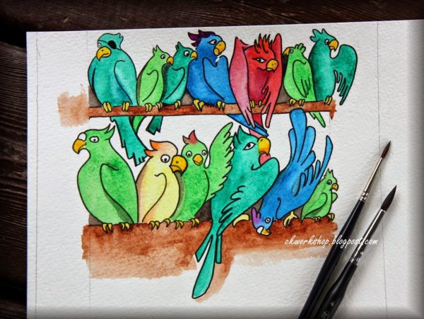 Попугай фломастерами