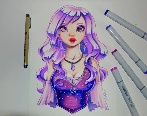 Фиолетовые рисунки маркерами