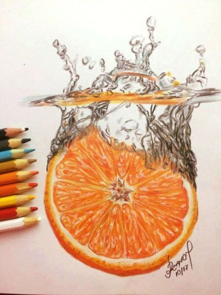 Фрукты цветными карандашами