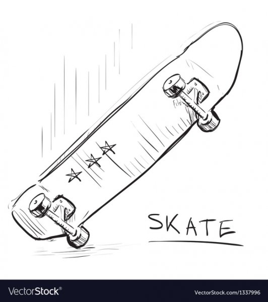Эскиз поломанный скейт