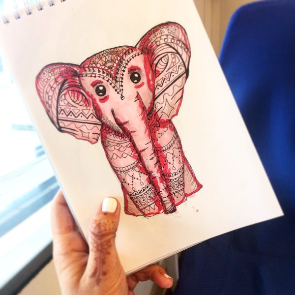 Слон скетч маркерами