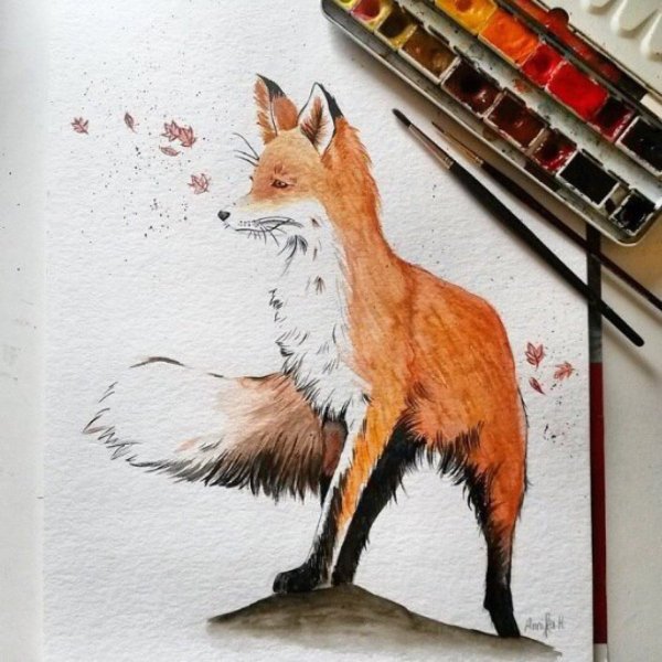 Лисёнок рисунок маркерами