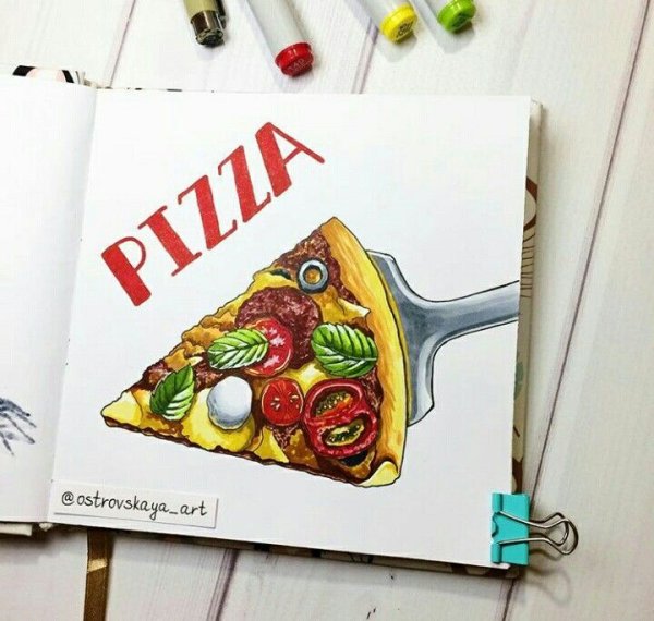 Пицца рисунок маркерами