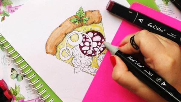 Пицца скетчинг маркерами