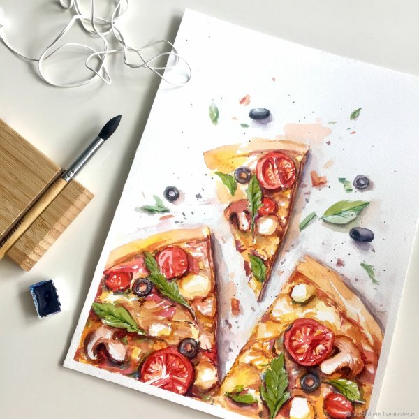 Пицца рисунок акварелью