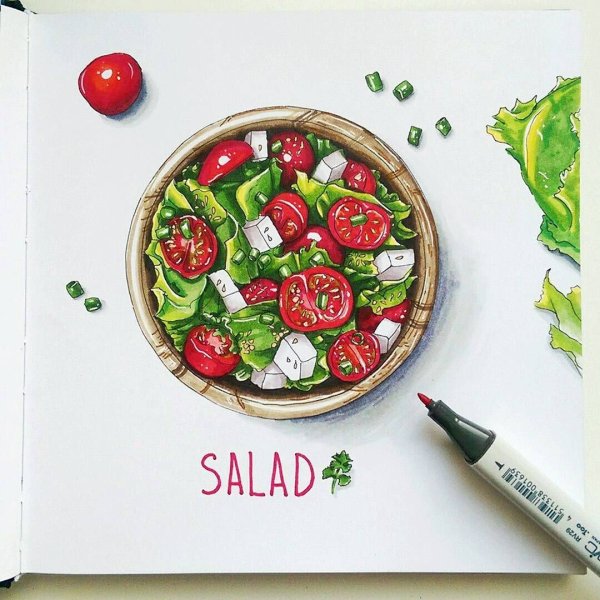 Рисунки для скетчбука маркерами еда