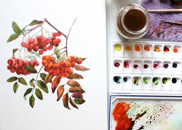 Осенние птицы акварель