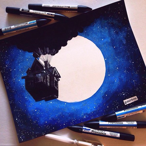Луна рисунок маркером