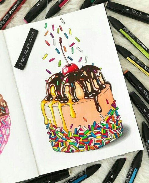 Идеи для рисования маркерами торт