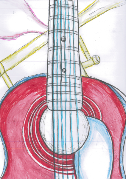 Гитара рисунок карандашом цветной