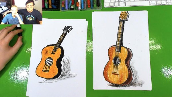 Гитара рисунок карандашом цветной