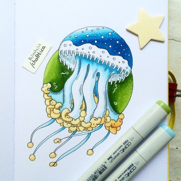 Морские рисунки маркерами