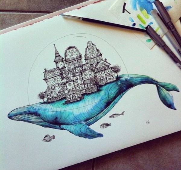 Рыба маркерами для скетча