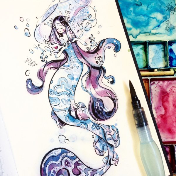 Скетч Русалка маркерами