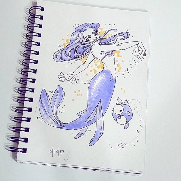 Скетч Русалка маркерами