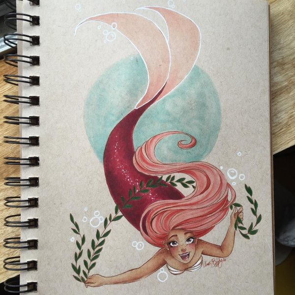 Рисунок скетч маркерами Русалка