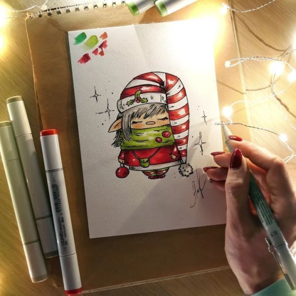 Новогодние иллюстрации фломастерами