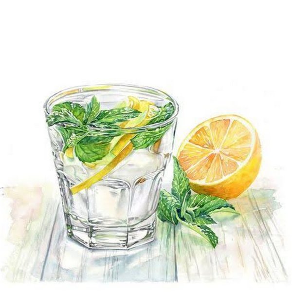 Лимонад в стакане акварель