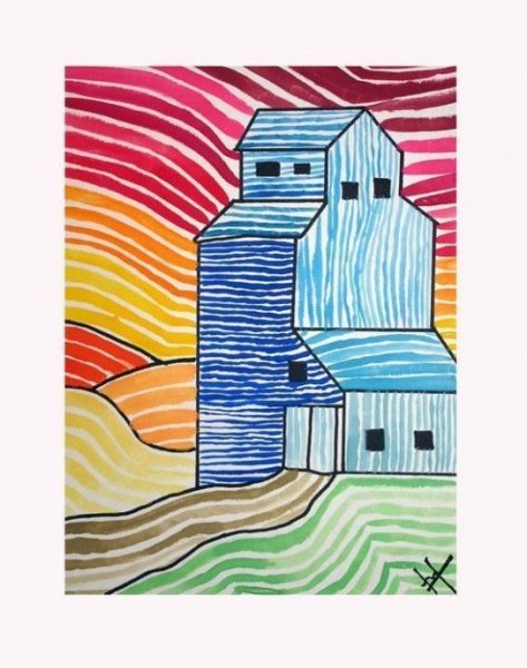 Пейзаж линиями фломастерами