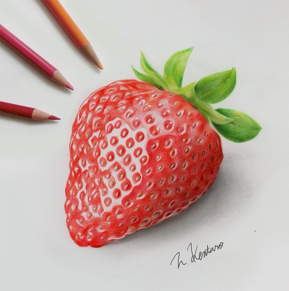 Клубника цветными карандашами