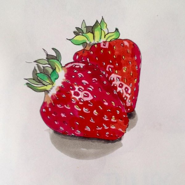 Клубника цветными карандашами