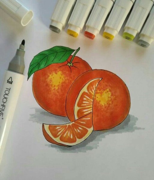 Мандарин рисунок маркерами