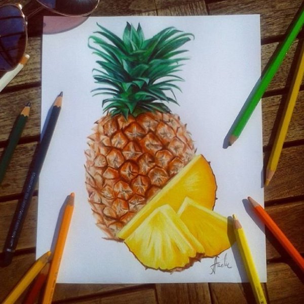 Ананас цветными карандашами