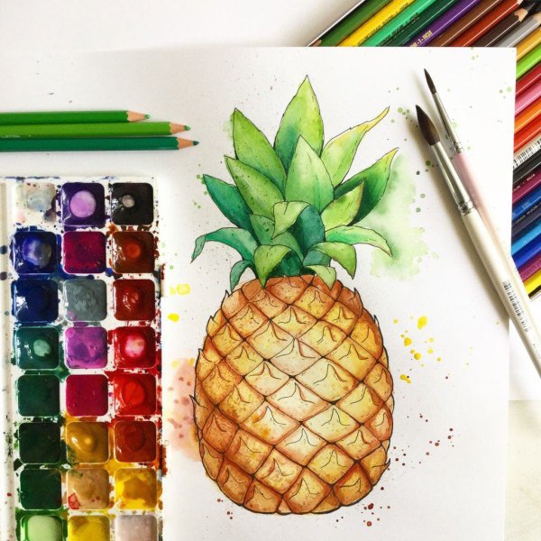 Фрукты акварелью для скетчбука