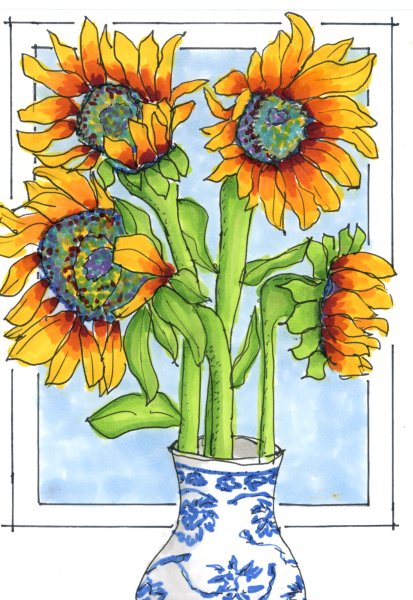 Подсолнухи скетч маркерами