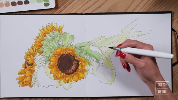 Подсолнухи скетч маркерами