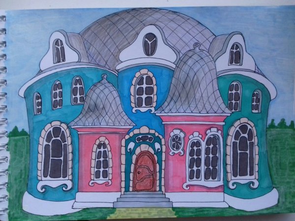 Рисунок фломастерами домики