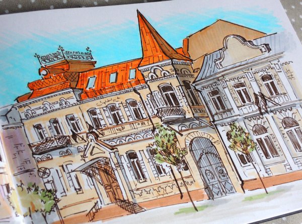 Городские зарисовки маркерами