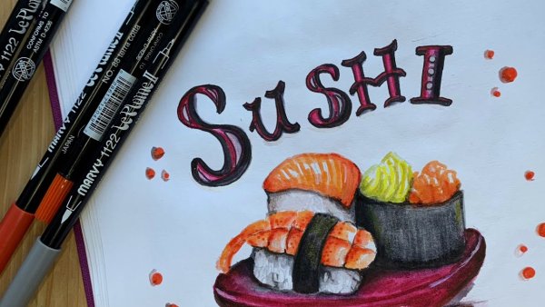 Суши рисунок маркерами
