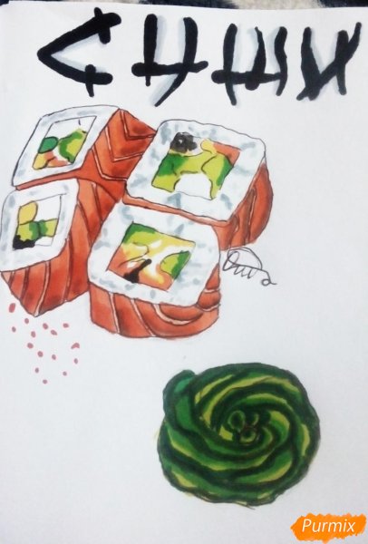 Суши рисовать маркерами