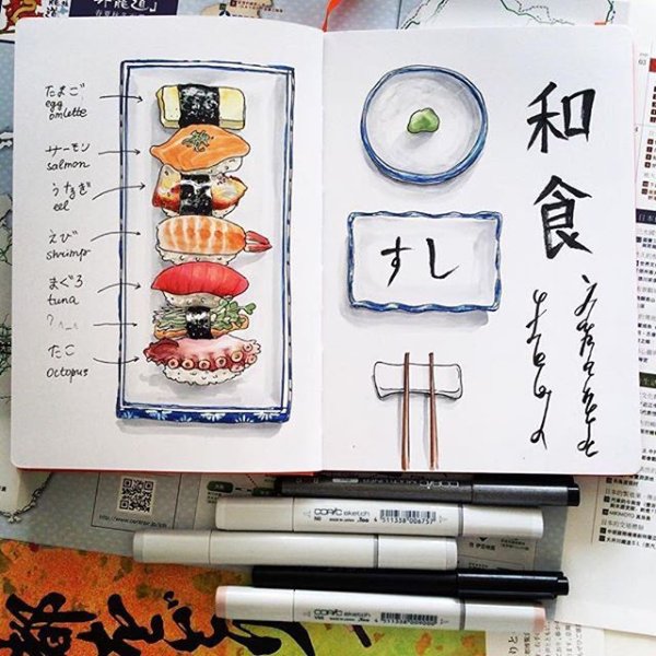 Суши рисунок маркерами