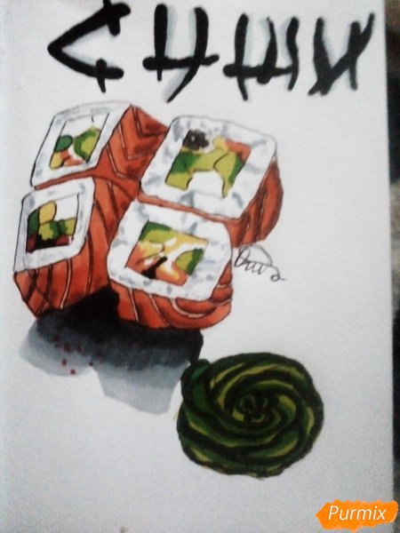 Суши рисовать маркерами