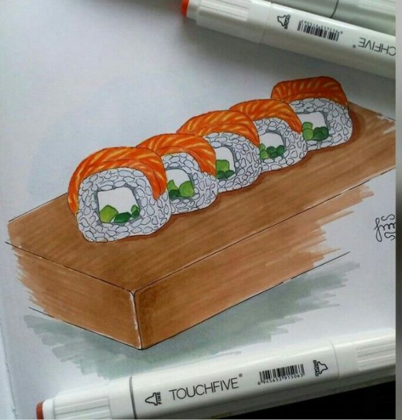 Суши рисунок маркерами