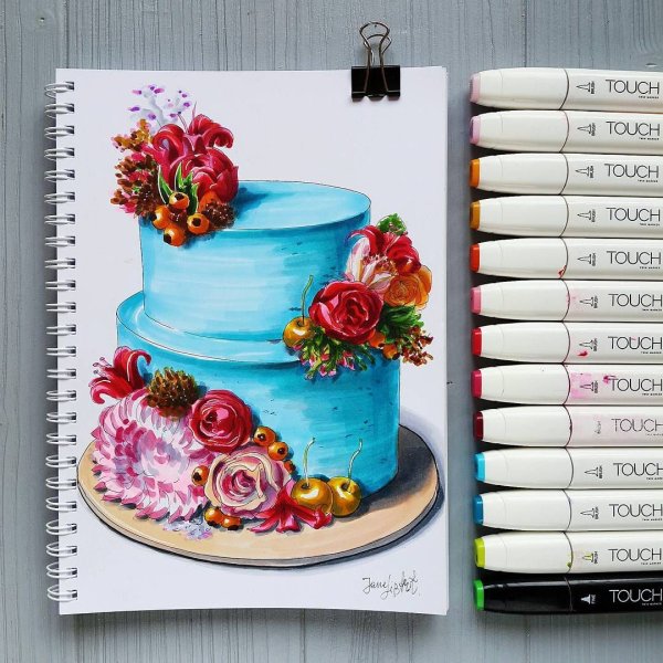 Торт маркерами для скетчинга