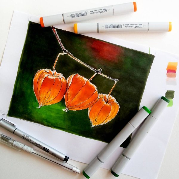 Скетчинг маркерами осень